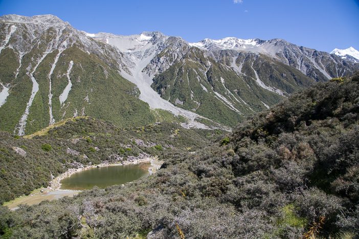 Die Blue Lakes: Da sie keinen frischen Zulauf von Gletscherwasser mehr haben, färbt sie der Regen zunehmend grün