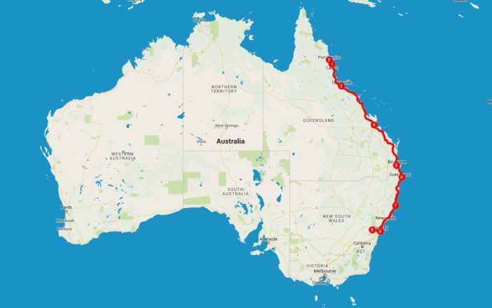 Die Route entlang der australischen Ostküste