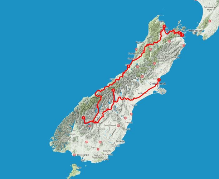 Karte Neuseeland Südinsel Camping